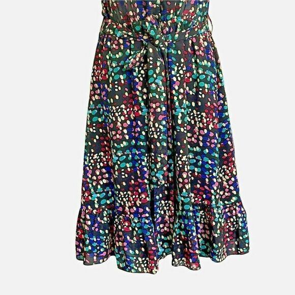 Molly Bracken Premium Dress XS Black Confettis V-Neck Ruffled Lined Belted - Picture 3 of 9